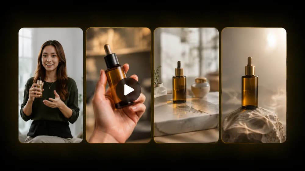 A finished UGC video ad and its product shots delivered in the chat