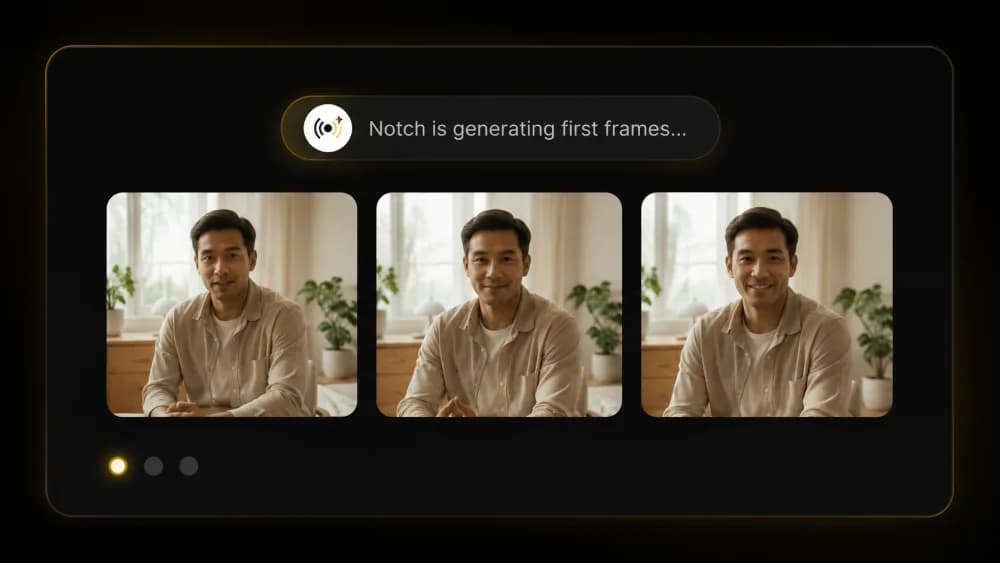 Notch generating first-frame options for the ad, streaming into the chat